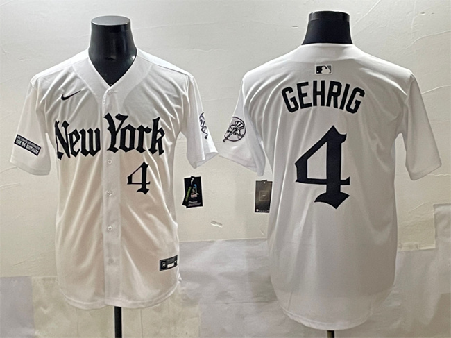 Men's New York Yankees #4 Lou Gehrig White 'Gothic Legacy Edition' Vapor Premier Limited Stitched Baseball Jersey
